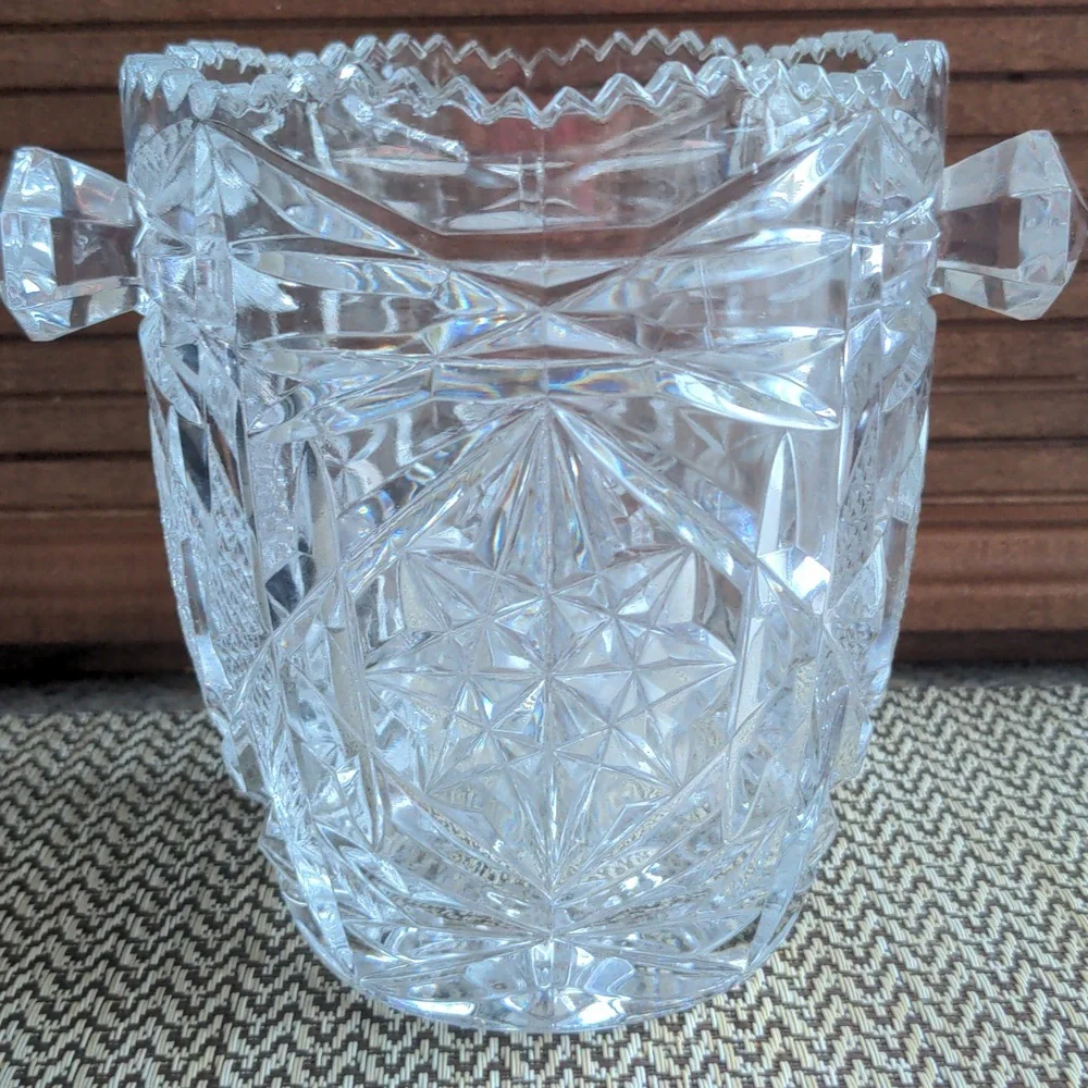 Vintage Italian Crystal Ice Bucket Cut Glass Saw Tooth Edge